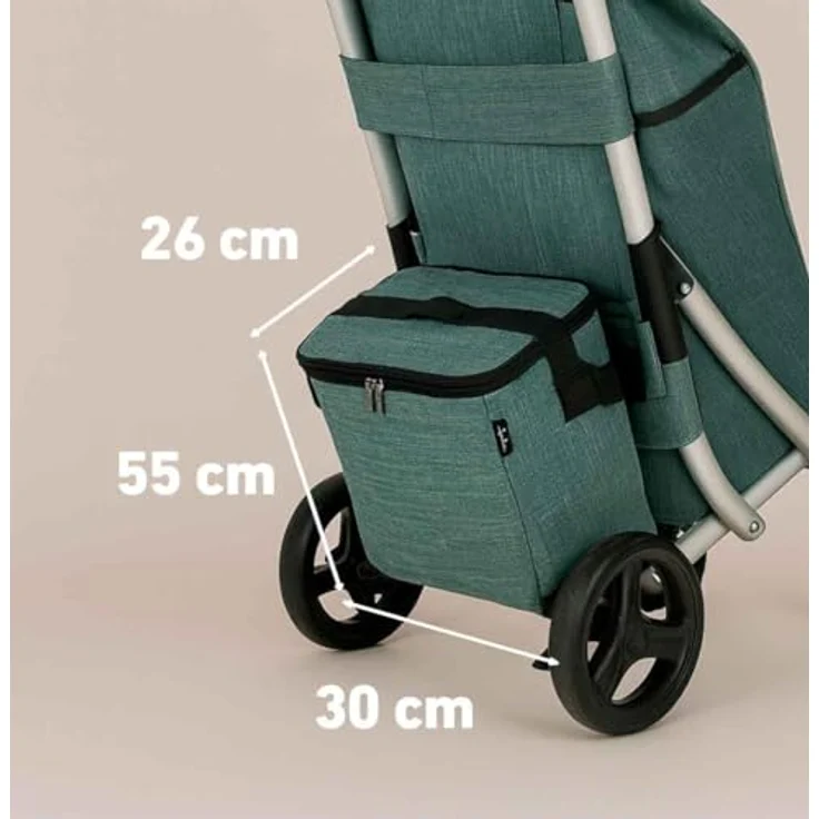 Jata HCAR2501 Einkaufstrolley, 40 l mit Kühltasche, 4 Rädern (2 drehbar), Aluminiumrahmen, zusammenklappbar, mit Bremse – Bild 3