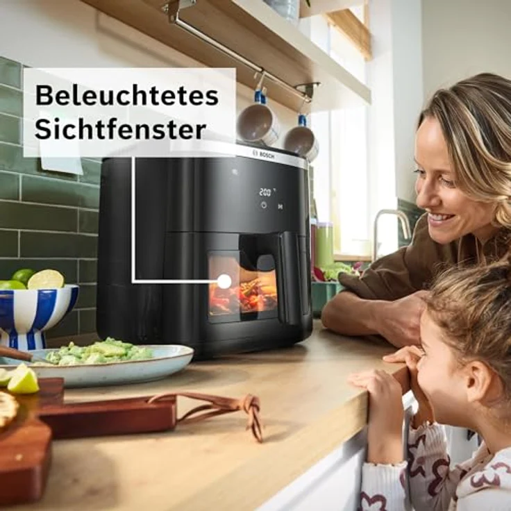 Bosch Heißluftfritteuse Serie 6 MAF671B0, XXL Air Fryer mit 7,2 L Fassungsvermögen, 7 voreingestellten Programmen, beleuchtetem Sichtfenster, bis zu 65% schnellerem Kochen, Schwarz – Bild 5