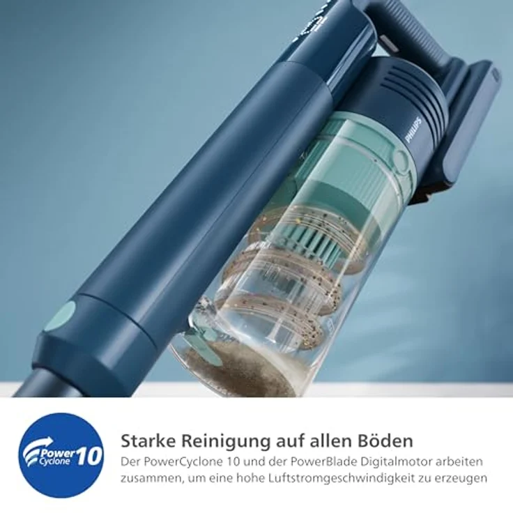 Philips Nass-Trocken-Akkusauger XC5242/10 5000 Series „Teppichwunder“, 50,4 W, beutellos, mit Aqua-Modul, 60 Minuten Laufzeit, blau – Bild 8
