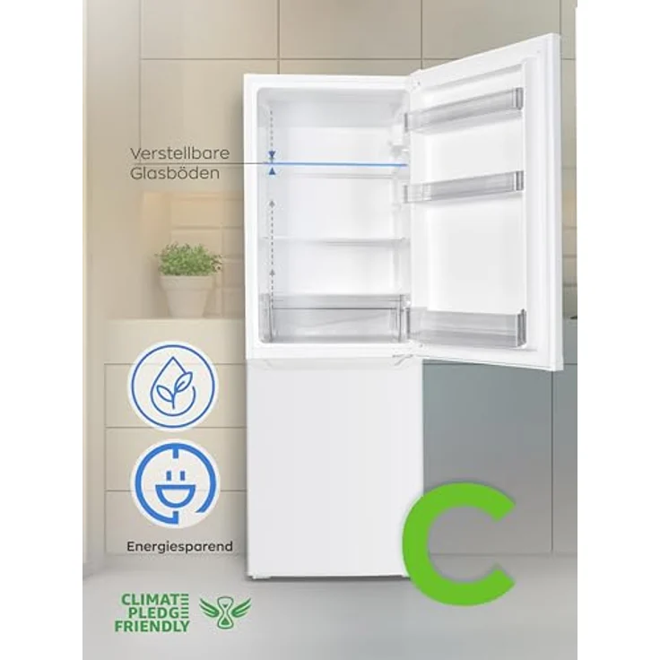 Heinrich´s Kühlgefrierkombination 173L, LED Beleuchtung, leise 40dB, große Tiefkühlboxen (weiß) – Bild 2