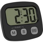 TFA Dostmann Digitaler Kurzzeitmesser 38.2057.01, Küchen-Timer mit Stoppuhr, Uhrzeit-Anzeige, magnetisch, großes Display, schwarz