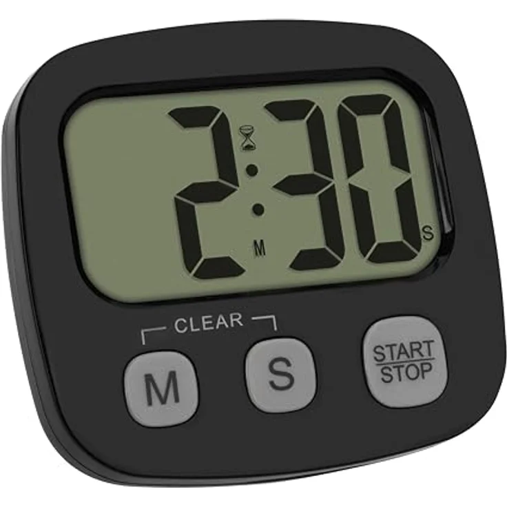 TFA Dostmann Digitaler Kurzzeitmesser 38.2057.01, Küchen-Timer mit Stoppuhr, Uhrzeit-Anzeige, magnetisch, großes Display, schwarz – Bild 1