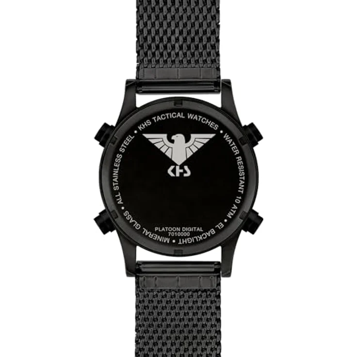 KHS Herren-Digitaluhr Platoon Schwarz mit Meshband PLABSD.MB, Stoppuhr, Alarm, Beleuchtung, Im Dunkeln leuchtend, Kalender – Bild 4
