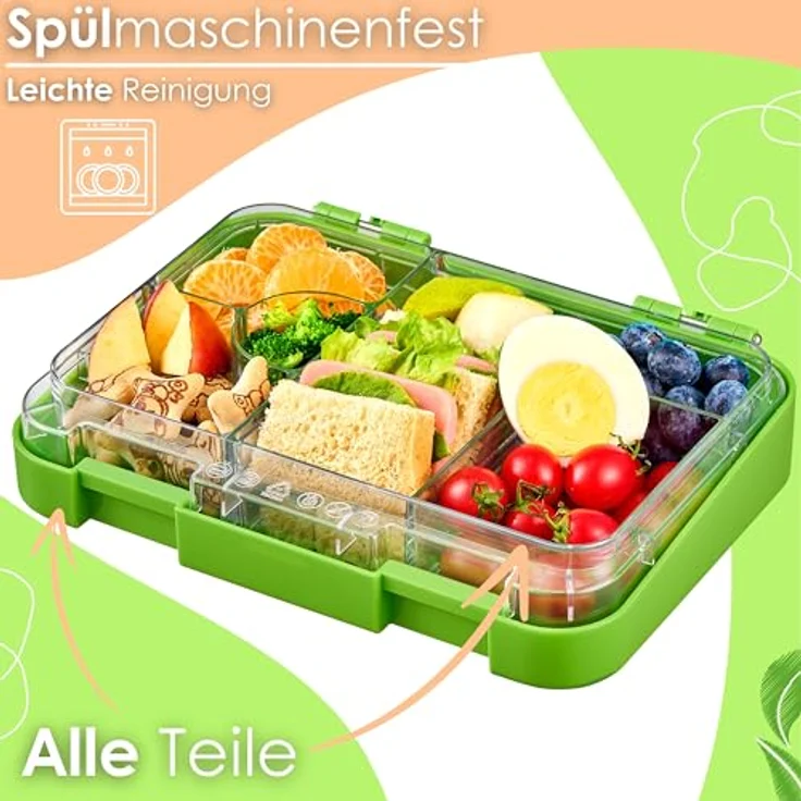 ecosa yummybuddy Snackbox, Kinder Brotdose mit 6 Fächern, auslaufsicher, BPA-frei, spülmaschinenfest, 21 x 15 x 4,5 cm, Tritan – Bild 4