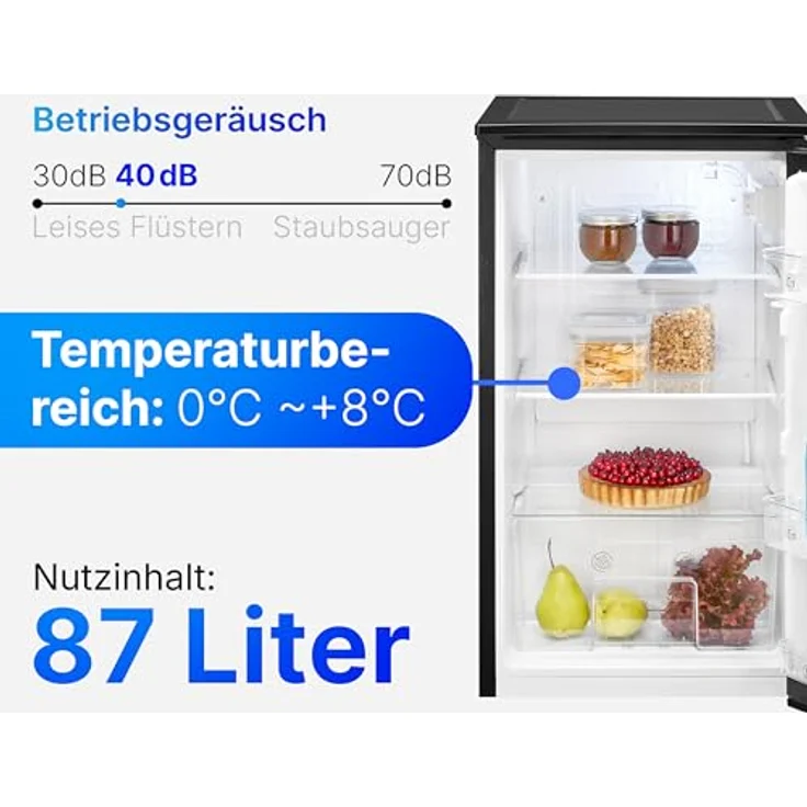 Bomann® VS 7255, Kühlschrank ohne Gefrierfach, 87 Liter Nutzinhalt, 3 Ablagen, leise, Türanschlag wechselbar, schwarz, 84 cm – Bild 5