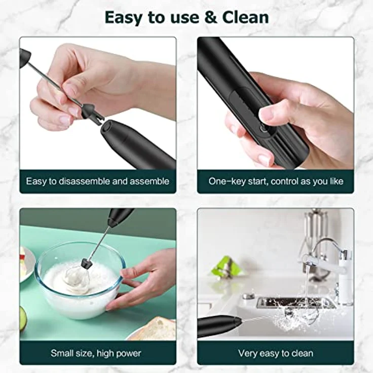 EBUYFIRE Elektrischer Milchaufschäumer, USB wiederaufladbar mit 3 Geschwindigkeiten, Edelstahl, für Kaffee, Cappuccino und heiße Schokolade (Schwarz) – Bild 5