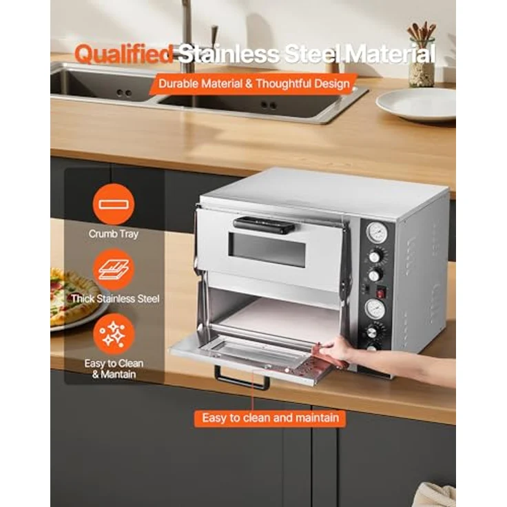 VEVOR elektrischer Pizzaofen PSL-36-EU, 2500 W mit Doppelkammer, Temperaturregelung bis 450 °C für 457 mm Pizza – Bild 5