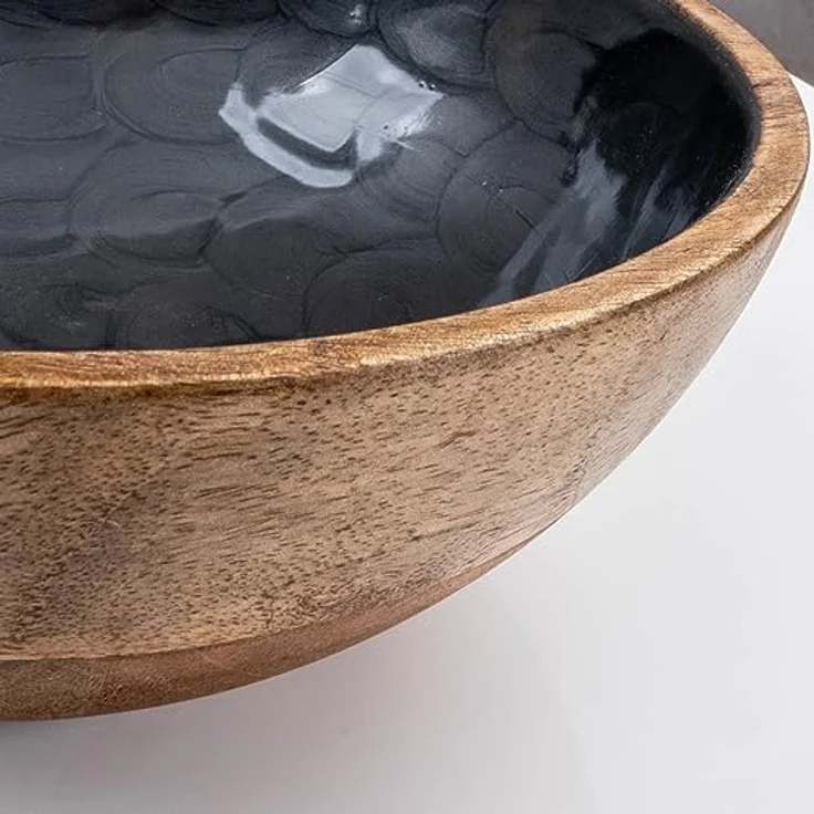 levandeo Schüssel 15cm Mango Holz Grau Perlmutt Emaille Salatschüssel Unikat rustikal modern – Bild 6
