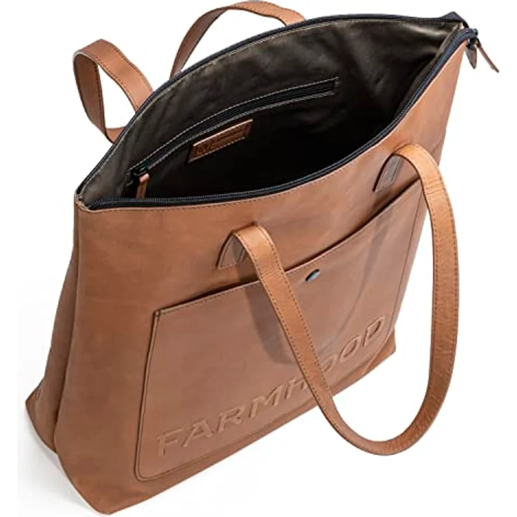 Farmhood Nashville XL Shopper Tasche Leder, 35 cm, Braun, mit Innenfächern und Reißverschlussfach – Bild 5