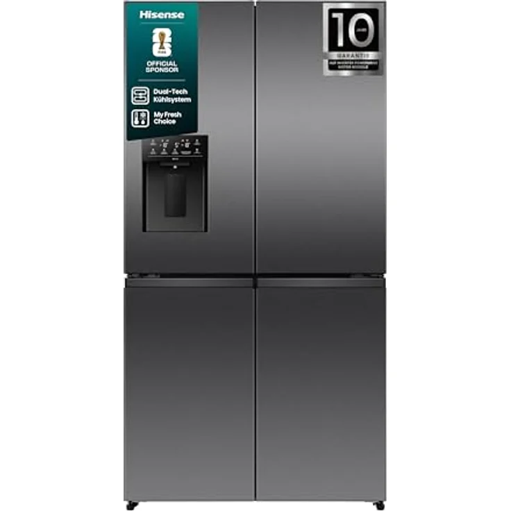 Hisense RQ5P640SYKD French Door Kühl-Gefrier-Kombination, 390 l Kühlvolumen, 250 l Gefriervolumen, schwarz, mit LED-Innenbeleuchtung und Schnellgefrier-Funktion – Bild 2