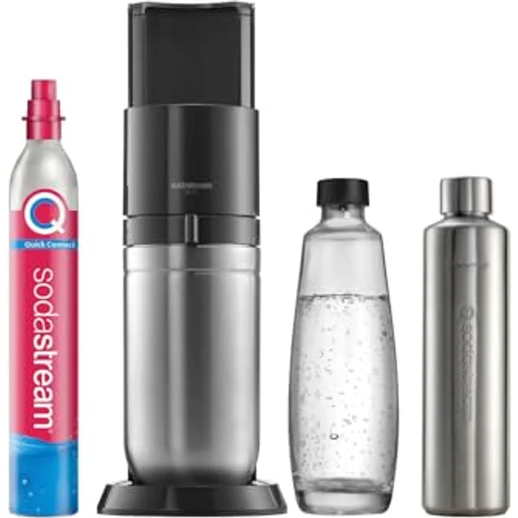 SodaStream DUO Wassersprudler, Quick-Connect CO2-Zylinder, inkl. 1L Glasflasche und 0,8L Metallflasche, Farbe: Titan – Bild 1