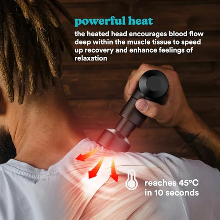 HoMedics MYTI Mini Massagepistole mit Wärmefunktion - Handmassagegerät elektrisch im Taschenformat mit 5 Aufsätzen & 4 Vibration Intensitätsstufen - Schwarz – Bild 3