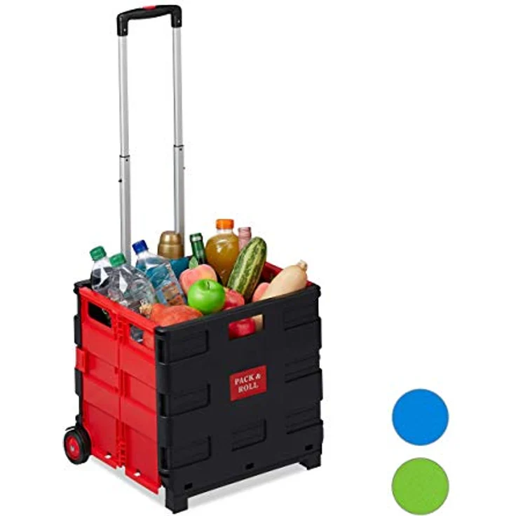 Relaxdays Einkaufstrolley klappbar, Teleskop-Griff, 2 Gummi Rollen, bis 35 kg, Shopping Trolley, Aluminium, ABS, rot Einkaufstrolleys 98 x 45,5 x 37 cm Rot – Bild 1