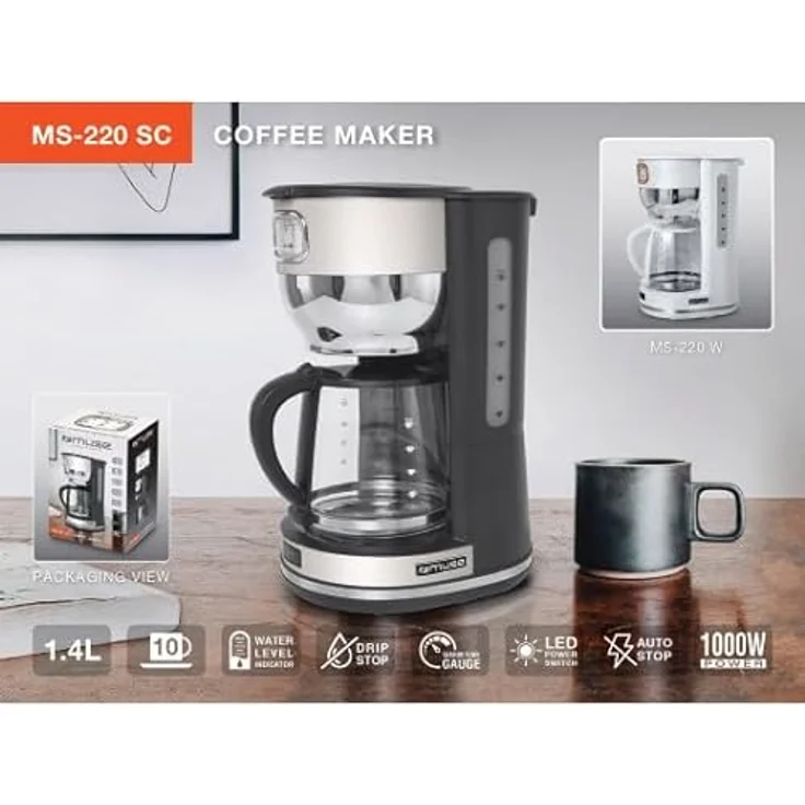 MUSE Kaffeeautomat MS-220 SC | mit Glaskanne, analoge Anzeige für Warmhaltung, 10 Tassen Fassungsvermögen, Edelstahl, beige – Bild 2
