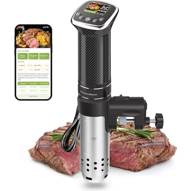 KitchenBoss Sous Vide Stick Garer, WiFi Präzisionskocher mit App-Steuerung, 1100W, IPX7 wasserdicht, TFT Touch Display, ultraleise Tauchzirkulation 40℃-90℃ – Bild 1