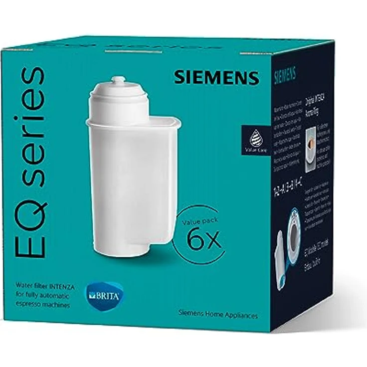 Siemens TZ70063A Brita Intenza Wasserfilter, reduziert Kalkgehalt im Wasser, für EQ.Serie und Einbauvollautomaten, 6 Stück, weiß – Bild 1