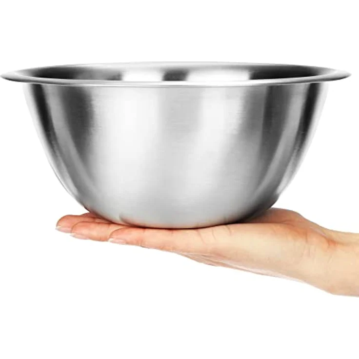 com-four® 6x Rührschüssel aus Edelstahl, multifunktionale silberfarbene Schalen, platzsparend stapelbar, Ø 24cm – Bild 5