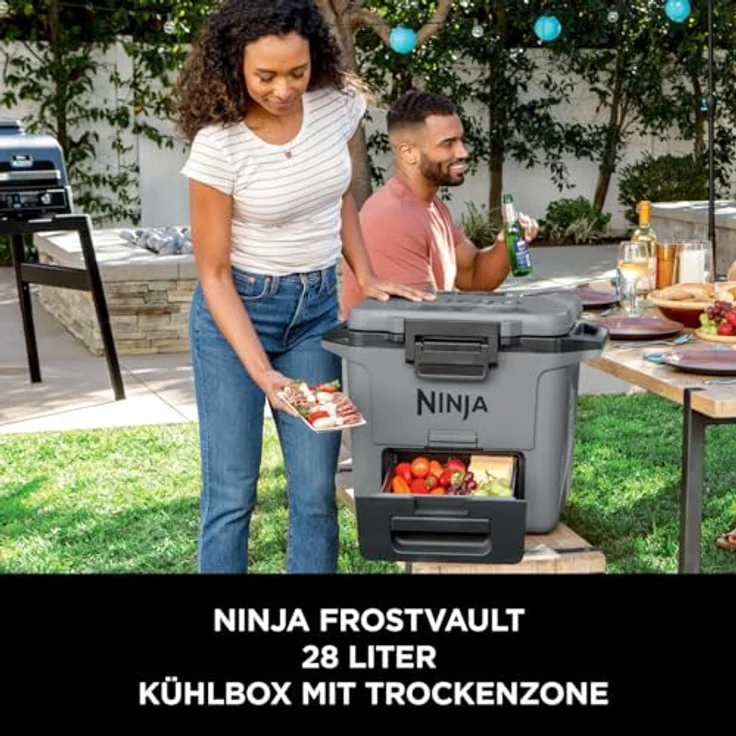 Ninja FrostVault Hard Cooler 28L, isoliert, hält Eis bis zu 6 Tage, Trockenaufbewahrungsschublade, 48 Dosen, Schiefergrau – Bild 2