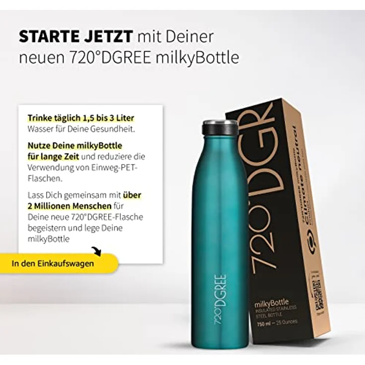 Trinkflasche Isolierflasche Edelstahl 1000ml Doppelwandig 720°DGREE milkyBottle caribbean blue – Bild 6