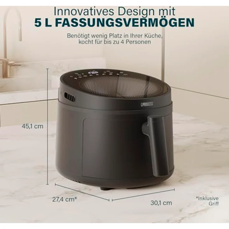 Princess Cyclone Vision Airfryer 5L – Heißluftfritteuse mit Sichtfenster, Antihaftbeschichtung und 8 voreingestellten Kochprogrammen – 1500 W – Bild 2