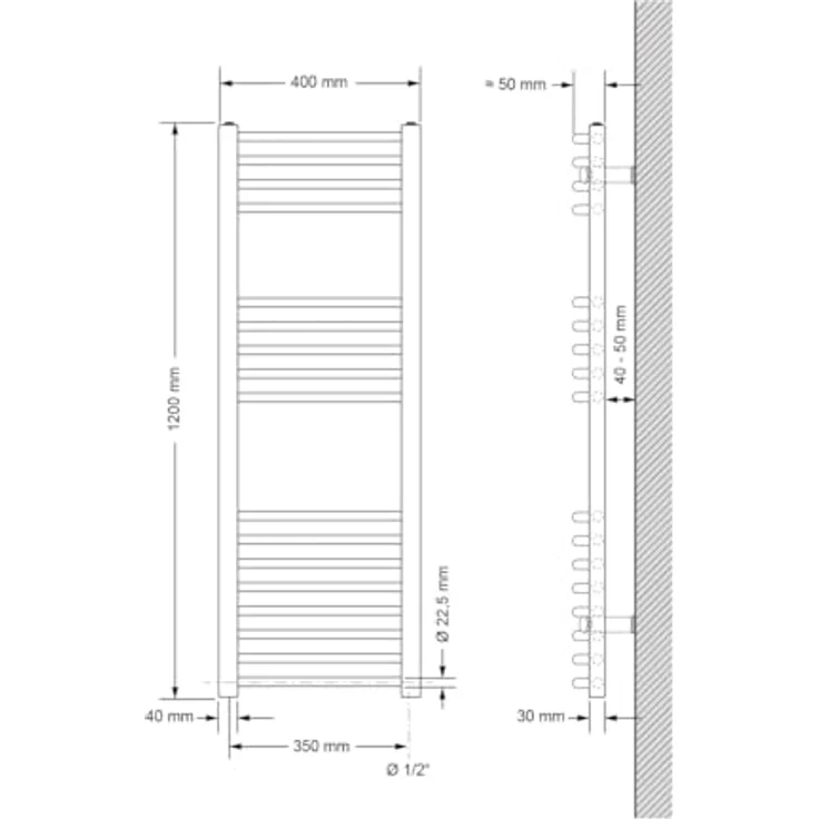 LuxeBath Elektrischer Badheizkörper Sahara 400x1200 mm, Chrom gebogen, 1200W Heizstab mit Thermostat und Digitalanzeige, Handtuchwärmer und Handtuchtrockner – Bild 2
