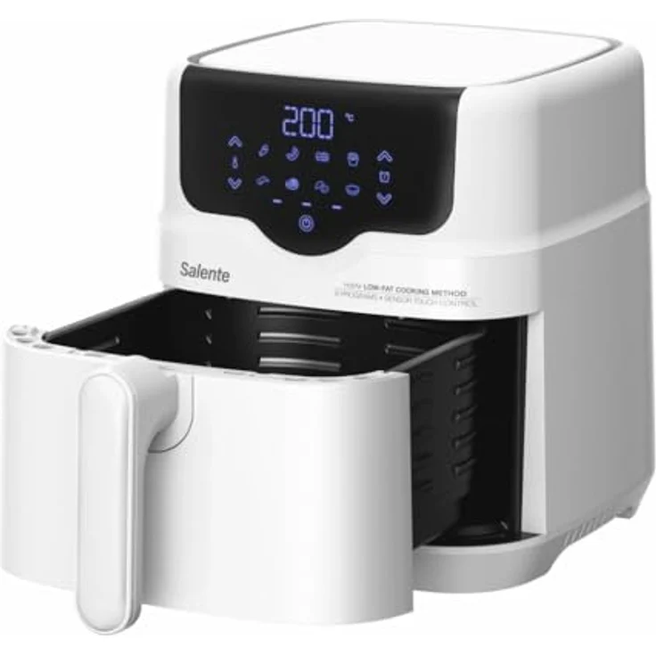 SALENTE Salente HotAir, 2-in-1 Heißluftfritteuse mit Grill, 4,3 l, digitaler LED-Touchscreen, 8 Programme, Timerfunktion, ölfrei, 80-200 °C, weiß – Bild 3
