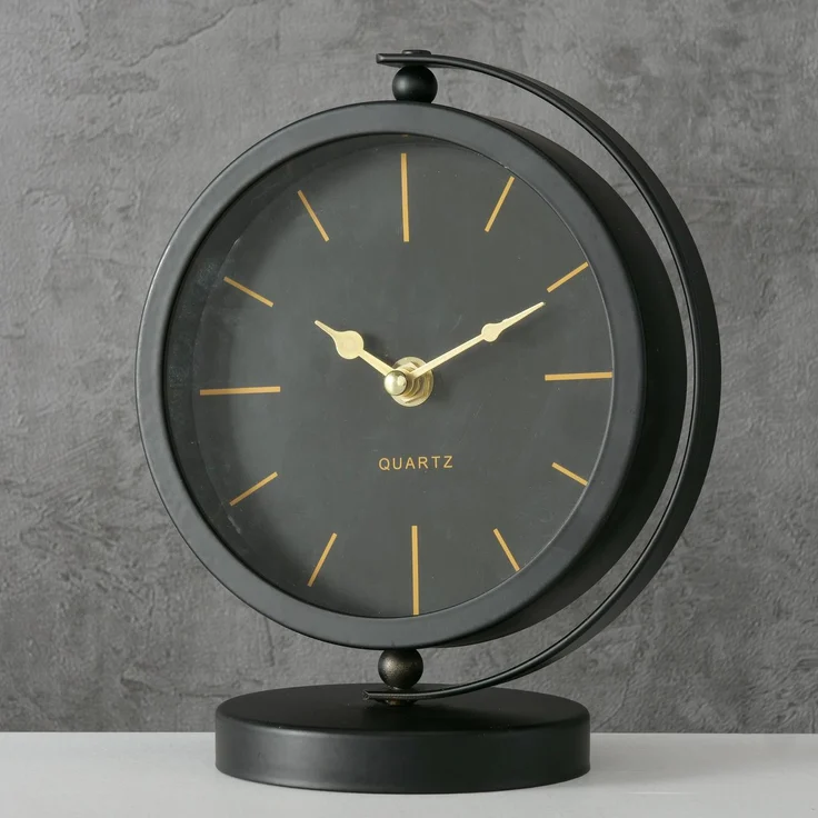 Boltze Home Balia Tischuhr, analog, H 20 cm, Eisen, Glas, matt