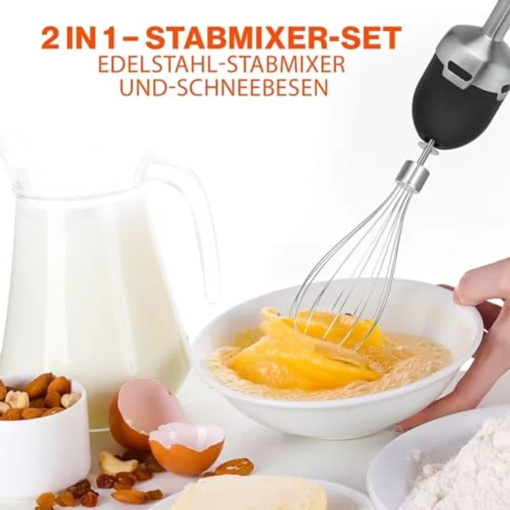 ProfiCook PC-SMS-1220 Stabmixer Set, 1000W, Soft Touch-Griff, inkl. Schneebesen, stufenlose Geschwindigkeitsregulierung, Edelstahl – Bild 2