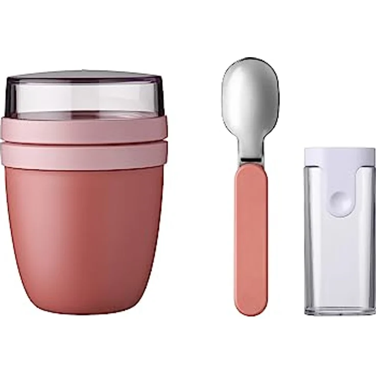 Mepal Lunchpot Ellipse mit Klapplöffel-Set, praktischer Joghurt- und Müslibecher, 500 ml + 200 ml, Mikrowellen- und spülmaschinengeeignet, Vivid Mauve – Bild 1