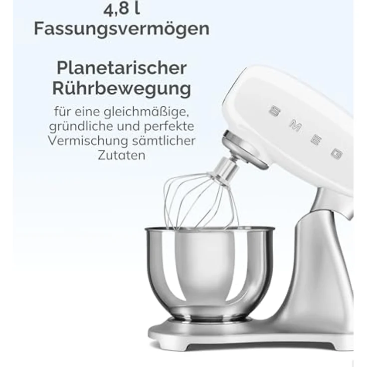 Smeg SMF04BLEU, Küchenmaschine 800 Watt mit 4,8 L Edelstahlschüssel, schwarz, Retro-Design – Bild 2