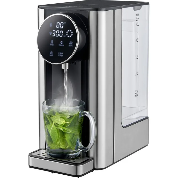 Trisa Wasserkocher Trisa Silver Stream Heißwasserspender Edelstahl mit Touch-Display, Tee-Einstellung und großem Wassertank