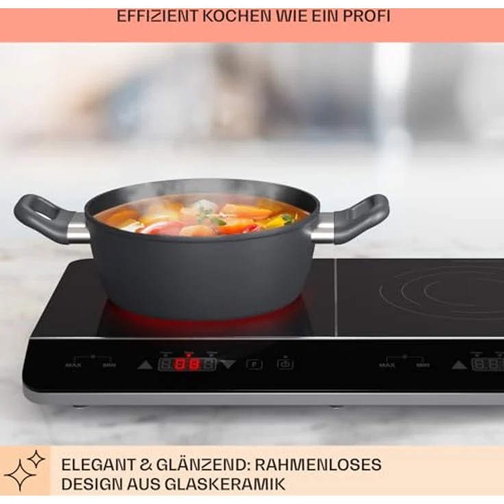 Klarstein Elektro Kochplatte Induktion, Induktionskochfeld mit 2 Platten Mobil, 3500W Induktions-Kochplatte für Camping & Zuhause, 2er Induktionsplatte Tragbar, Moderne Doppel Inductions-Kochplatte – Bild 3
