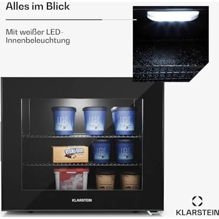Klarstein Kleiner Mini-Gefrierschrank 42 L Mit Glasfront - Thermostat Mit 5 Stufen Von 0 bis -18 °C, Höhenverstellbare Füße Für Kompakte Aufbewahrung Von Tiefkühlkost, Weiß – Bild 4