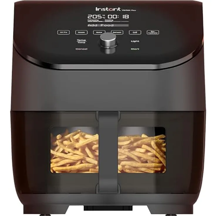 Instant Pot Instant Vortex Plus mit ClearCook - 5.7L Digitale Heißluftfritteuse, Schwarz, 6-in-1 Smart-Programme - Frittieren, Backen, Braten, Grillen, Dehydrieren, Aufwärmen, Großes Fassungsvermögen -1700W