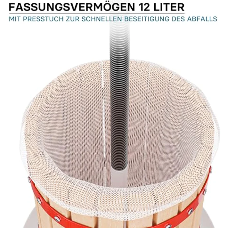 Wiltec 12L Obstpresse aus Buchenholz inkl. Presstuch, manuelle Weinpresse mit 240x270mm Korb, Apfelpresse Fruchtpresse für Obst Wein Maische, robuste Entsafter in Naturholzoptik – Bild 5