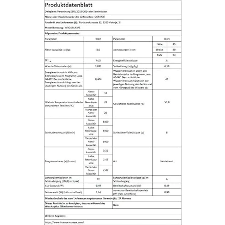 Gorenje W5G484A3P1 Waschmaschine 8 kg, 1400 U/min., WiFi-fähig, AdaptTech, UltraClean, weiß – Bild 14