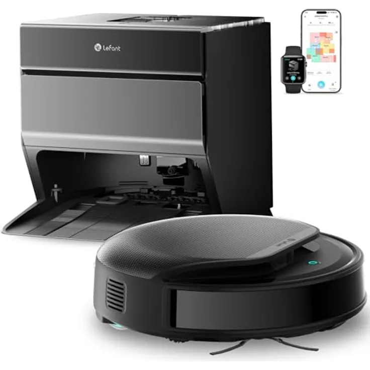 Lefant M5 Pro Roller Staubsauger Roboter, 18000 Pa Saugkraft, Frischwasser-Technologie, Absturzsicherung, No-Go-Zone, Grau