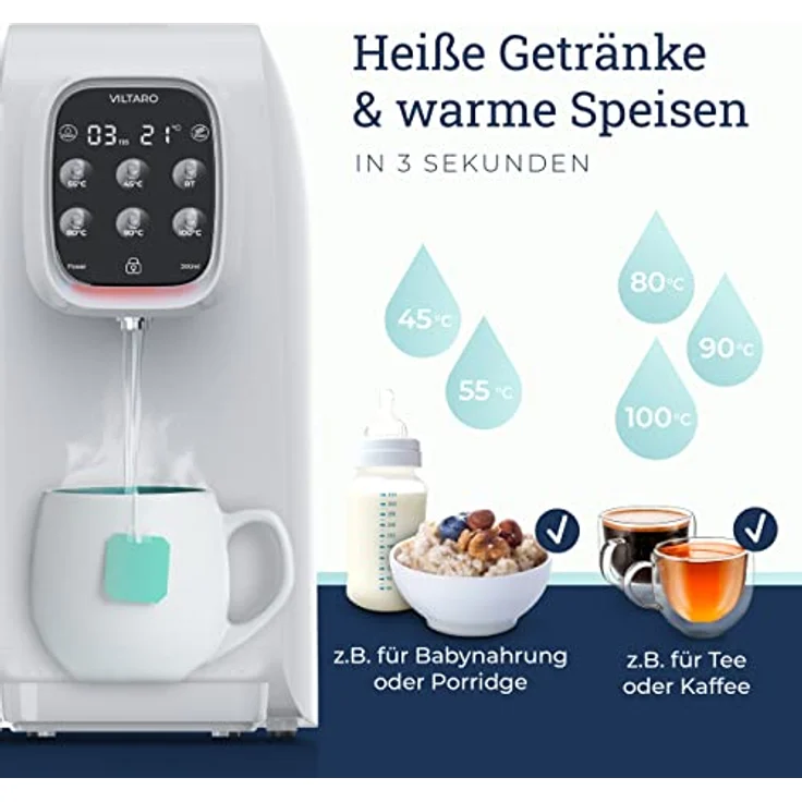 VILTARO Osmoseanlage Trinkwasser weiß, 5-stufiges Filtersystem, 6 Temperaturstufen, mobil | Umkehrosmoseanlage | Kalkfilter | Trinkwasserfilter – Bild 4