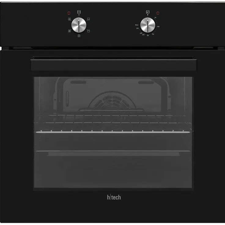 h|tech Einbaubackofen WB1300, 69 Liter Garraumvolumen mit Halogenbeleuchtung und 5 Backofenfunktionen, schwarzes Design