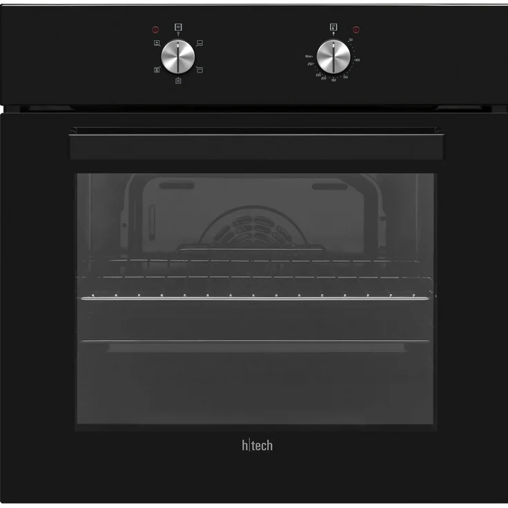 h|tech Einbaubackofen WB1300, 69 Liter Garraumvolumen mit Halogenbeleuchtung und 5 Backofenfunktionen, schwarzes Design