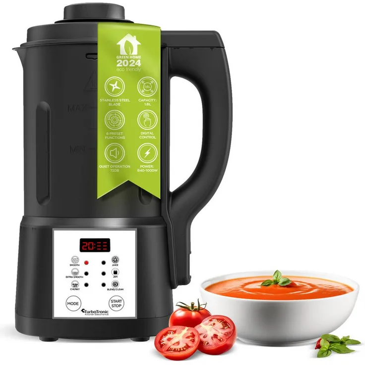 TurboTronic by Z-Line Multikocher Suppenkocher 1,6L, 1000 W, 6 Programme, Smoothie-Maker, Suppenautomat, Soup-Maker, Edelstahlkrug, 20 Minuten Zubereitungszeit