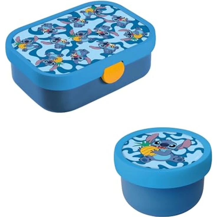 Mepal Kinder Obst- und Bento Box | Campus meets Fruits | Spülmaschinenfest & BPA-frei | 300 & 750 ml | Mit Fächern, Gabel & Clip-Verschluss | Perfekt für Snacks & Mahlzeiten | Stitch – Bild 1