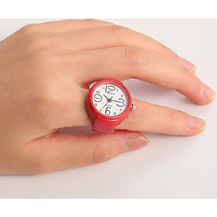 JewelryWe Damen Ringuhr Analog Quarzuhr mit Elastischem Band, Geschenk für Mädchen, Rot – Bild 2