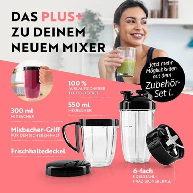 GOURMETmaxx Nutrition Mixer Pro 1.000, Standmixer mit Zubehörset L für Shakes und Smoothies, 1000 Watt – Bild 6