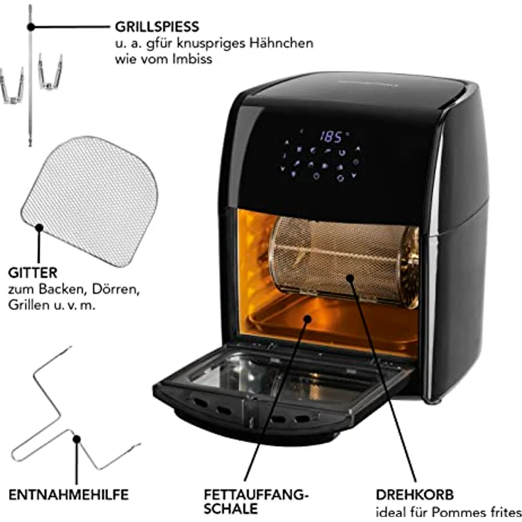GOURMETmaxx Digitale XL Heißluftfritteuse 12 Liter | Besonders fettarme und schonende Zubereitung | 9 Programme | Timerfunktion für punktgenaues Garen und automatisches Abschalten [Schwarz] – Bild 3