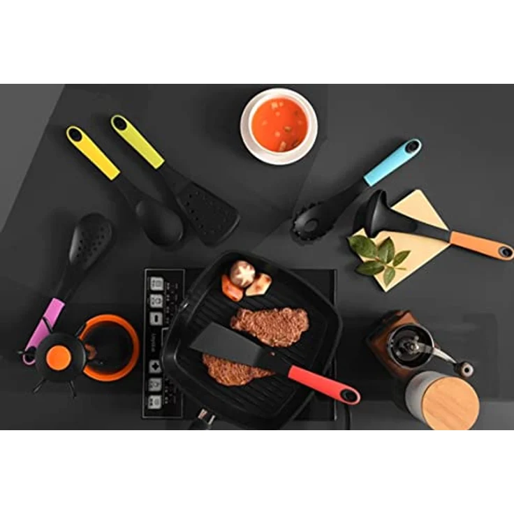 Cheffinger Kochbesteck Küchenhelfer Set 7-teilig Drehbar Kochen Gastronomie, Farbenfroh – Bild 3
