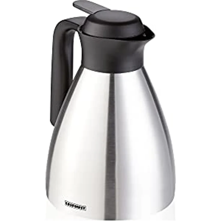 Leifheit Shine 1, 0 L Isolierkanne, 100% dicht, Thermoskanne mit doppelwandigem Edelstahl-Isolierkörper, praktisches Öffnen und Schließen mit einer Hand, Kaffekanne, Teekanne, silber schwarz – Bild 2