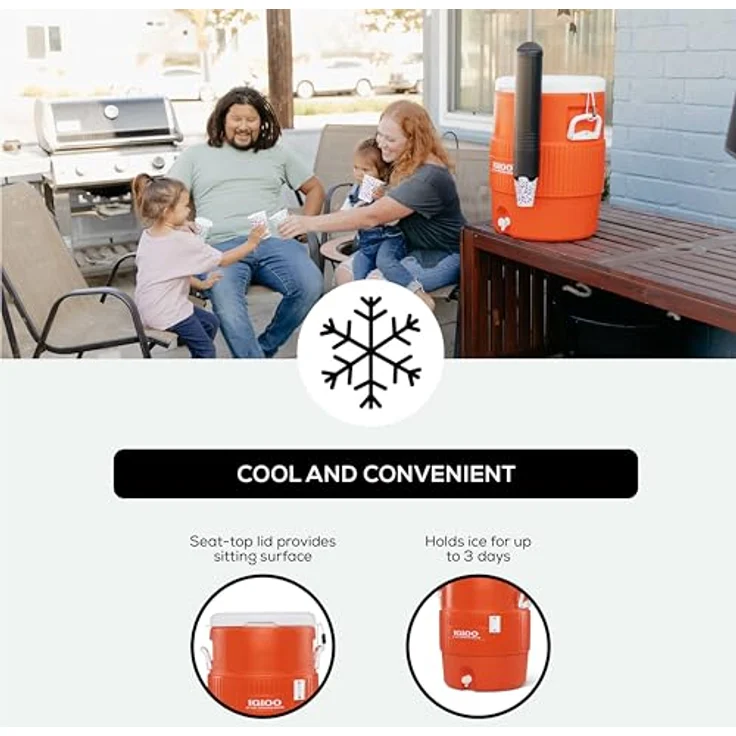 Igloo 42021 Getränkedosierer Seat-Top, 38 Liter, Isolierung, Polyethylen, 44 x 40 x 59 cm, orange – Bild 3