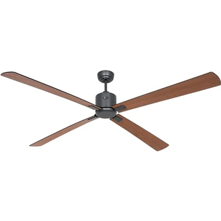 CASAFAN Eco Neo III, Energiespar Deckenventilator mit Fernbedienung, WiFi, 180 cm, basaltgrau mit schwarzen und Teak Wendeflügel – Bild 1