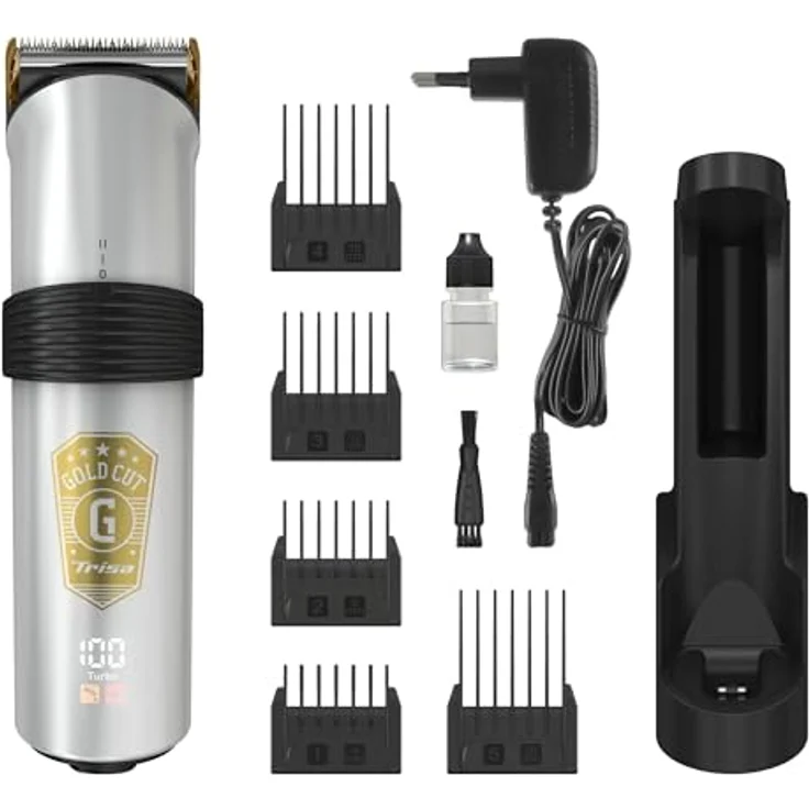 Trisa Haarschneidemaschine - 210 Min. Li-Ion Power, Edelstahlklinge & LC Display - Haarschneider Herren in Schwarz mit 10 Einstellungen, 2 Geschwindigkeiten, 5 Kämmen & USB-C – Bild 4